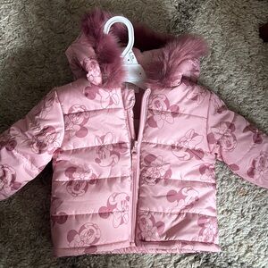 NWT - Pink Minnie Mouse Puffer Jacket with Fur Trim - 18m